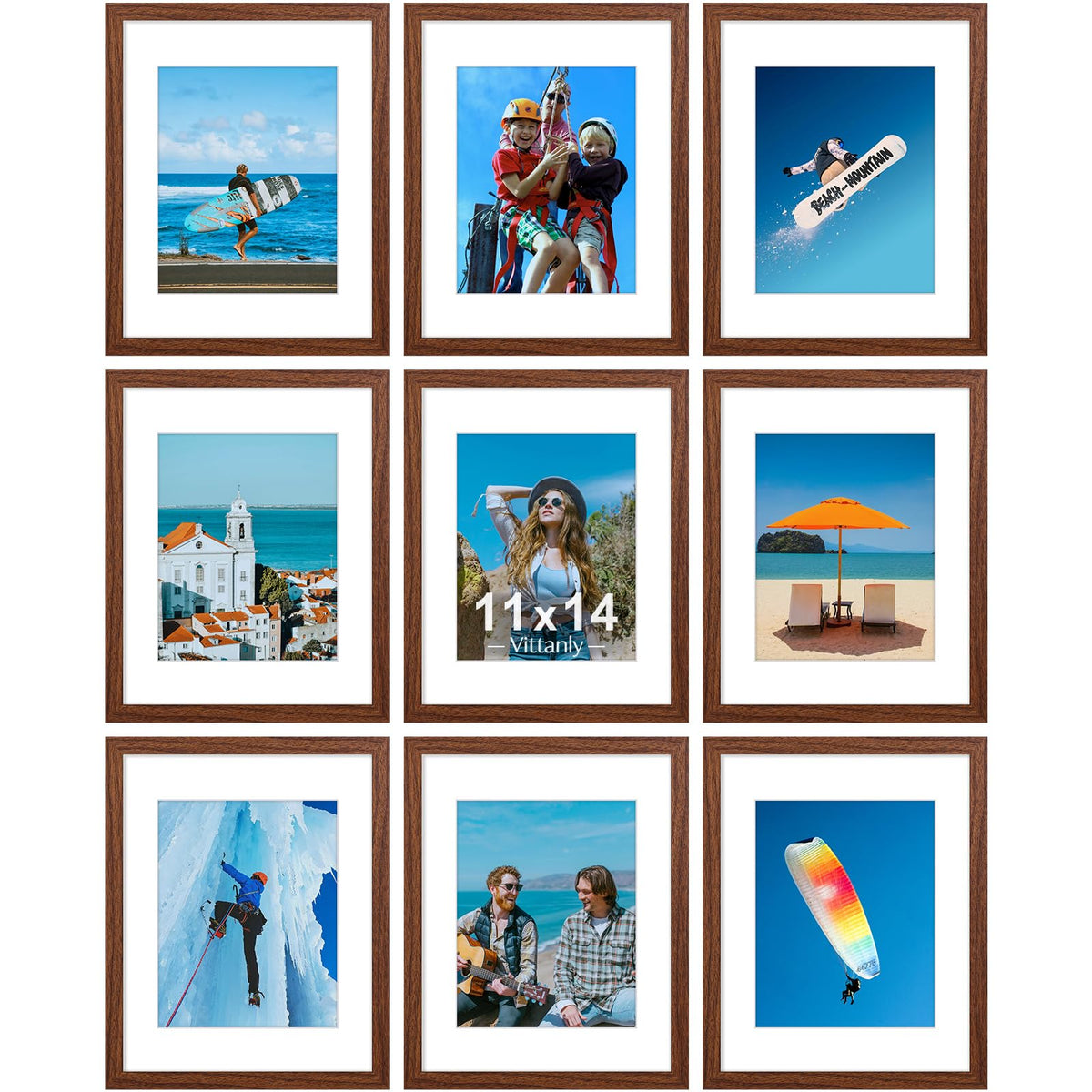 Vittanly 8x10 Picture Frames Set of 9 for Wall or Tabletop Display, Gold