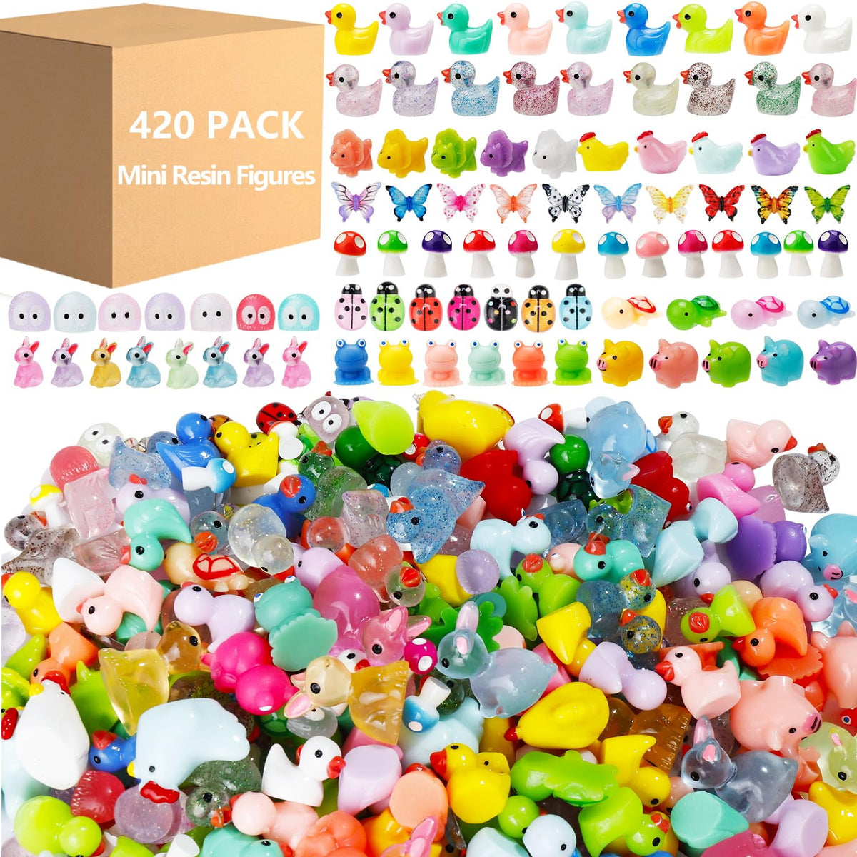 ywevyezc 42 Pcs Mini Resin Animals 42 Styles Resin Animals Figurines Bulk for Micro Garden Hide Accessories Crafts Decor