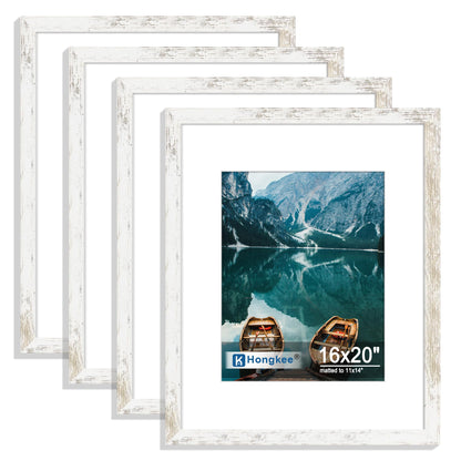 Hongkee 8x10 Picture Frame Set of 4, Real Glass and Wood Frame, 5x7 Mat