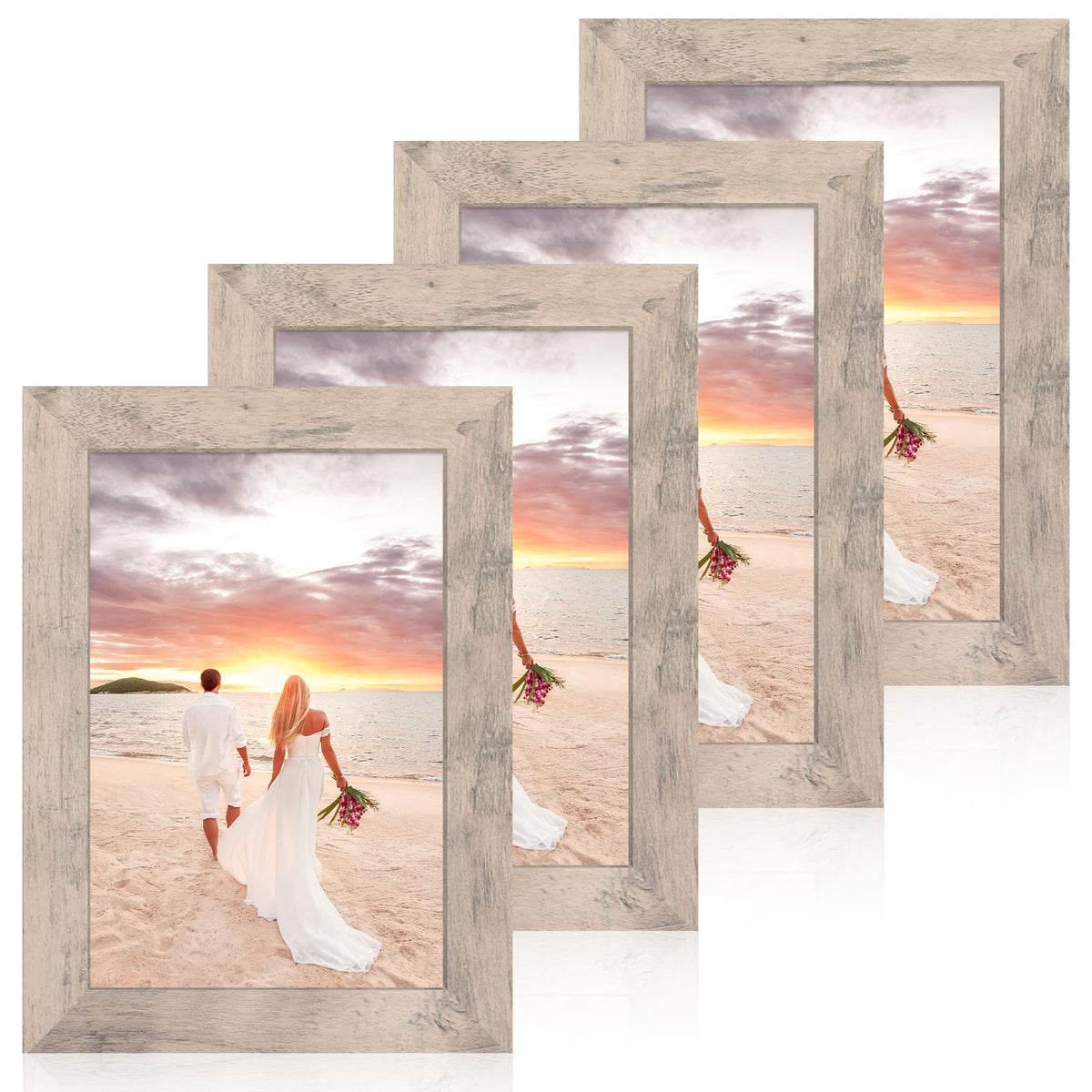 iRahmen 8x10 Picture Frame Set of 4, High Definition Real Glass Rustic Brown Frame, 8 x 10 Wood Photo Frames for Desktop Display and Wall Mounting
