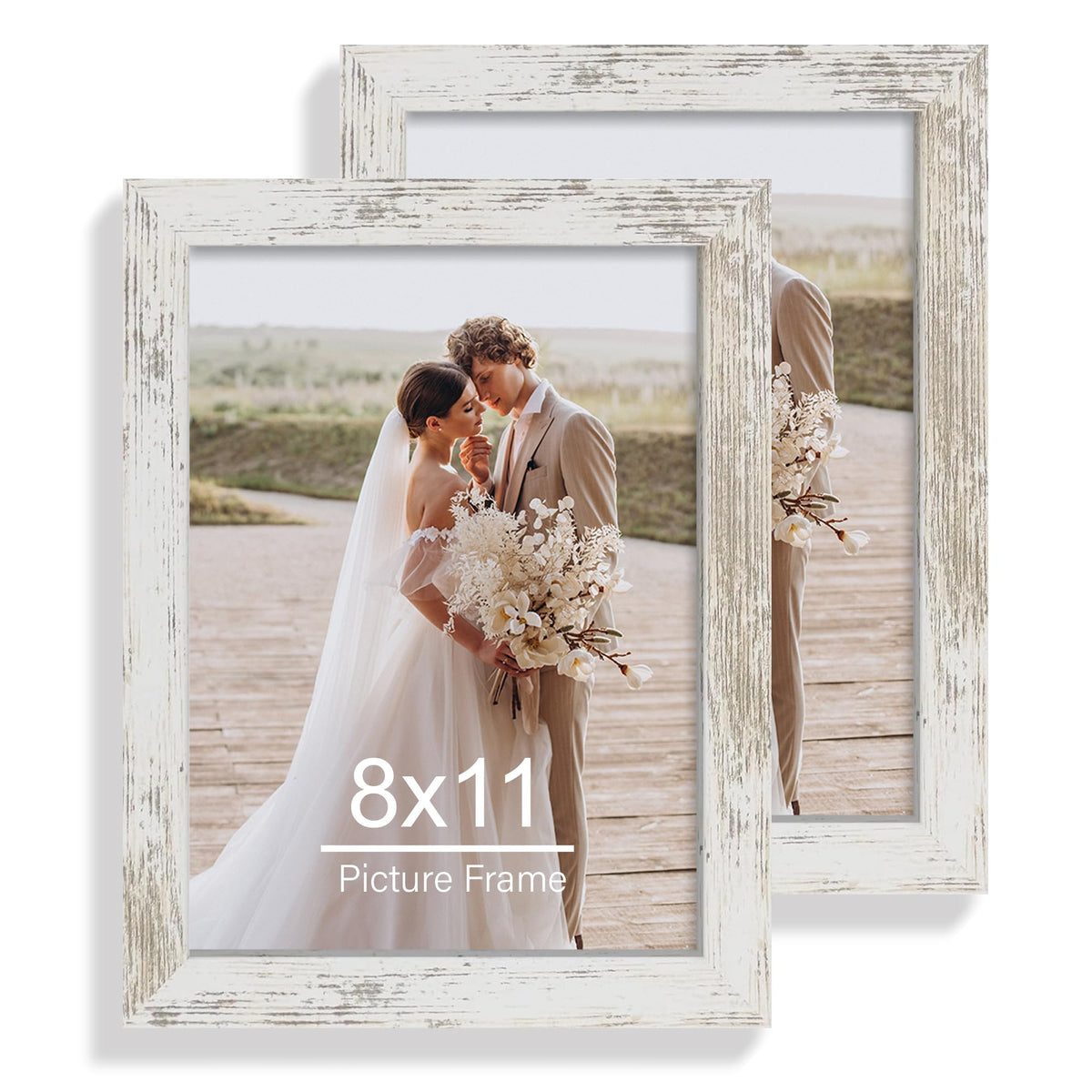 Hongkee 5x7 Picture Frame Set of 2, Real Glass and Wood Frame for Mat 4x6