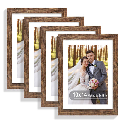 Hongkee 8x10 Picture Frame Set of 4, Real Glass and Wood Frame, 5x7 Mat