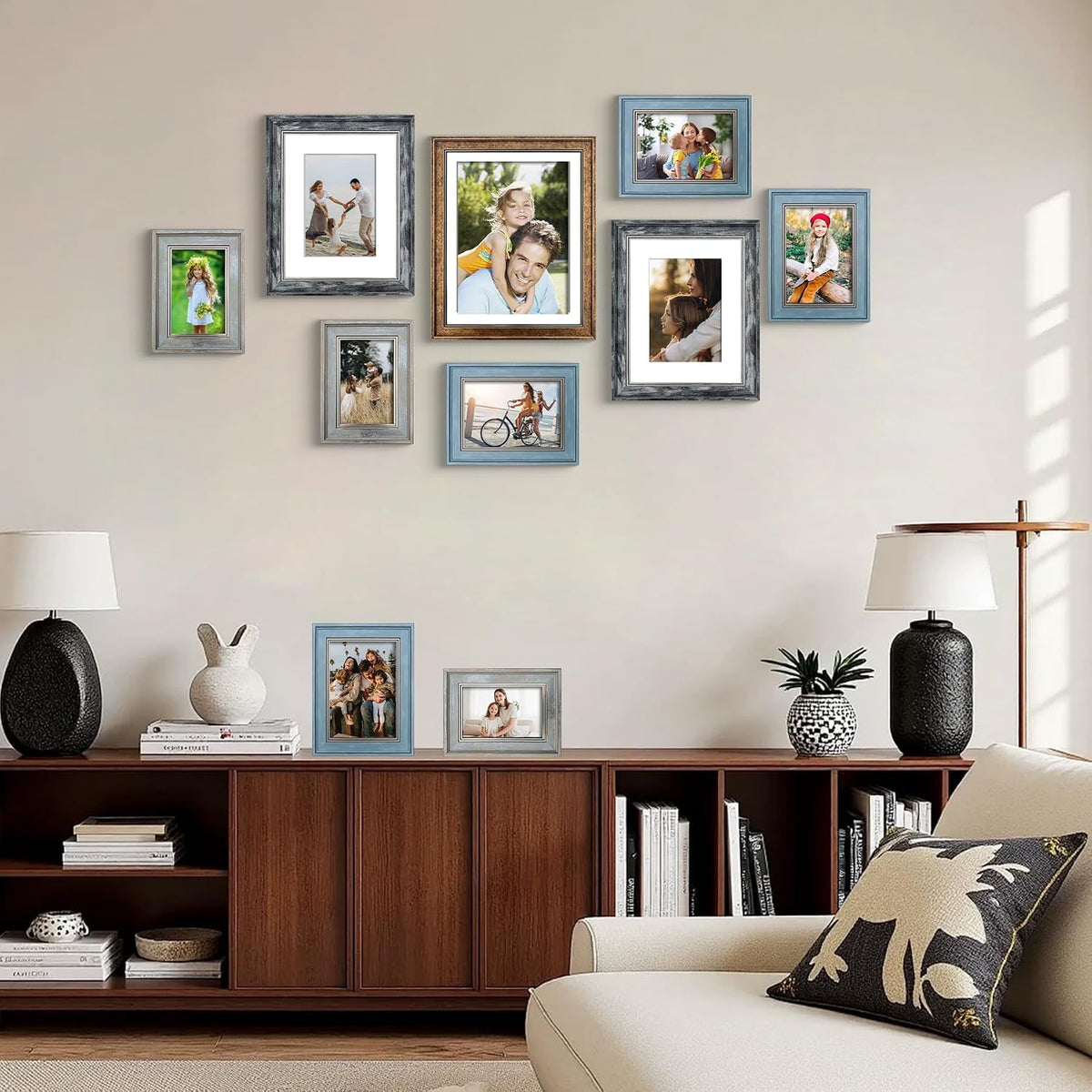 LUCKYLIFE Picture Frames Collage Wall Decor 10-Pack, Gallery Wall Frame Set with 11x14 8x10 5x7 4x6 Frames in 4 Different Finishes