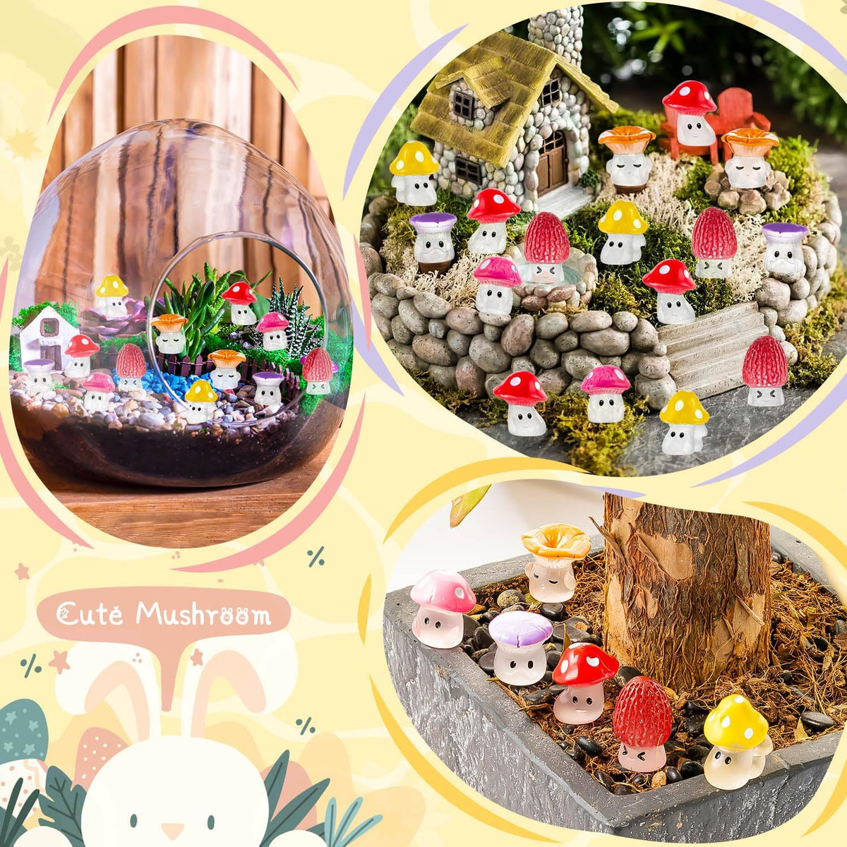 24pcs Mini Mushrooms Cute Resin Tiny Mushroom Figurines