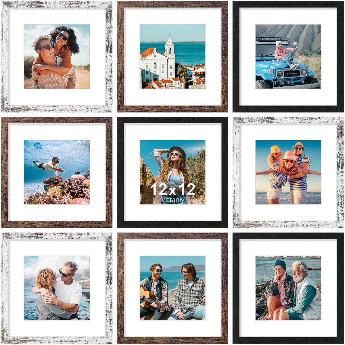Vittanly 8x10 Picture Frames Set of 9 for Wall or Tabletop Display, Gold
