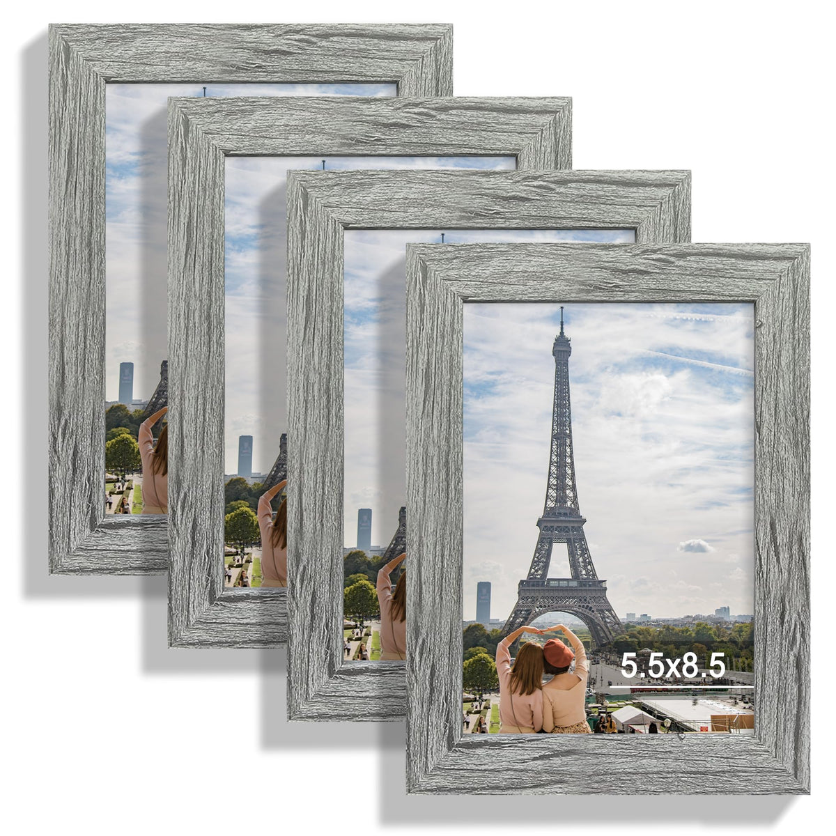 Hongkee 8x10 Picture Frame Set of 4, Real Glass and Wood Frame, 5x7 Mat