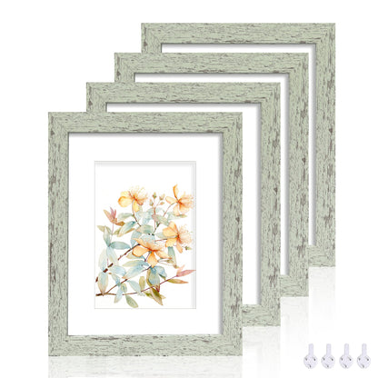 Hongkee 8x10 Picture Frame Set of 4, Real Glass and Wood Frame, 5x7 Mat