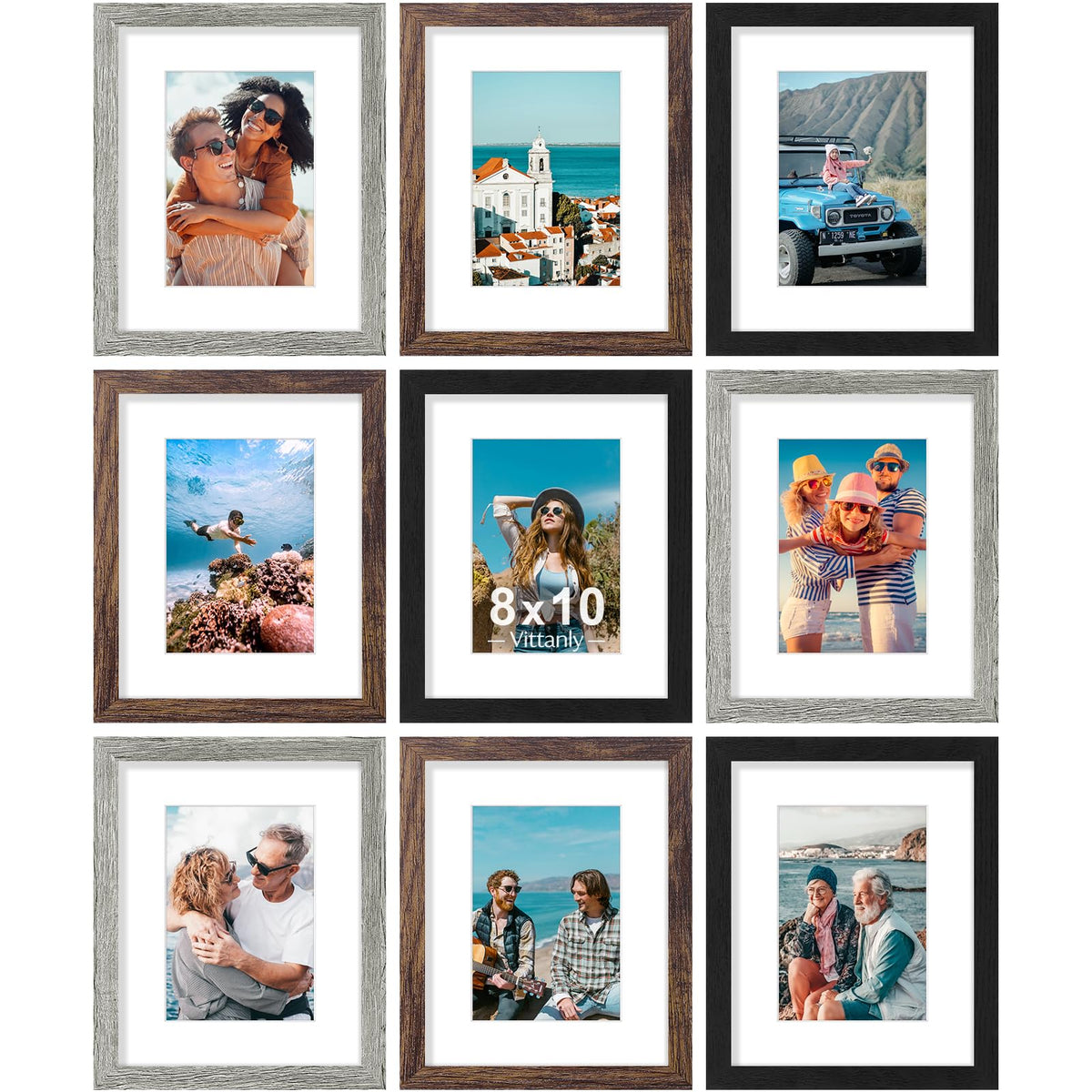 Vittanly 8x10 Picture Frames Set of 9 for Wall or Tabletop Display, Gold