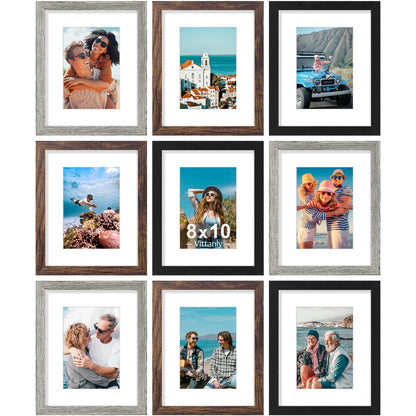 Vittanly 8x10 Picture Frames Set of 9 for Wall or Tabletop Display, Gold