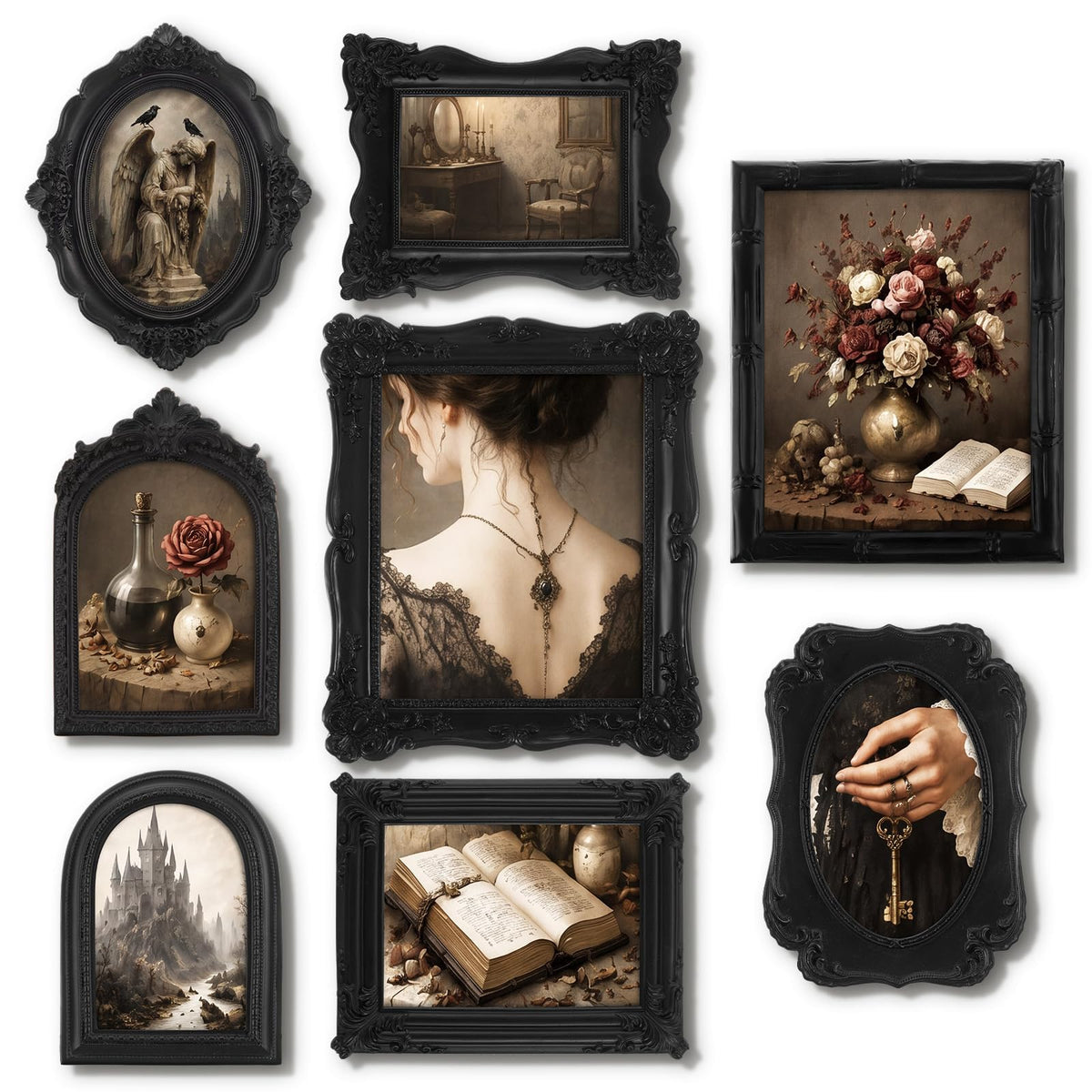 Lineshading 8 Pcs Vintage Picture Frames Set for Gallery Wall, Antique Gold