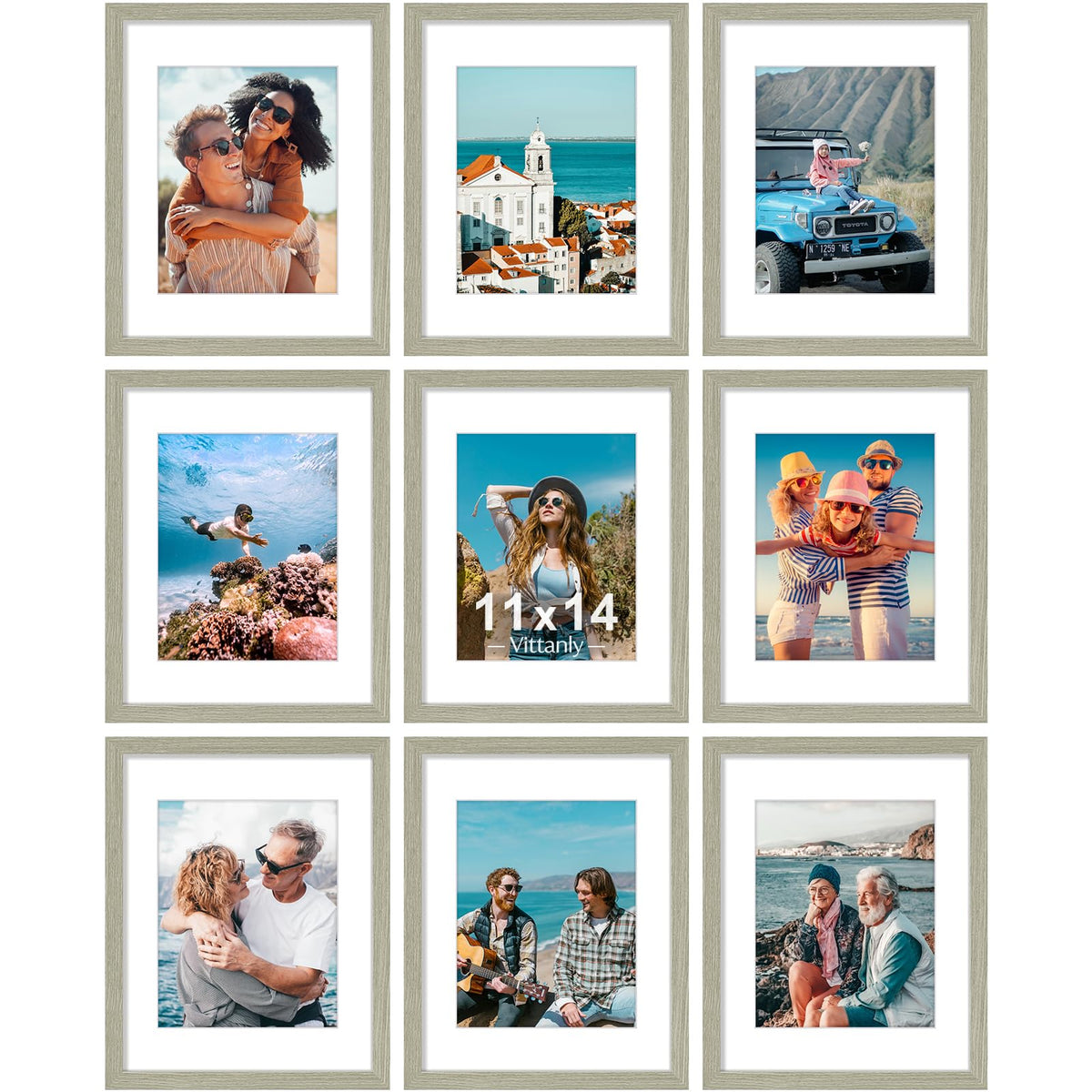 Vittanly 8x10 Picture Frames Set of 9 for Wall or Tabletop Display, Gold