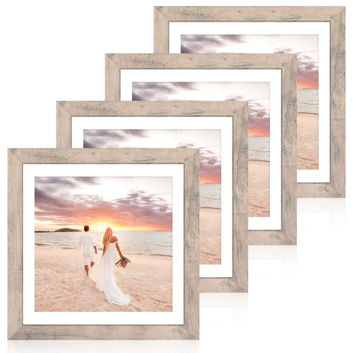 iRahmen 8x10 Picture Frame Set of 4, High Definition Real Glass Rustic Brown Frame, 8 x 10 Wood Photo Frames for Desktop Display and Wall Mounting