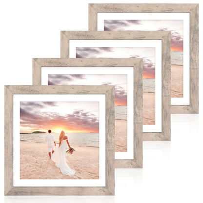 iRahmen 8x10 Picture Frame Set of 4, High Definition Real Glass Rustic Brown Frame, 8 x 10 Wood Photo Frames for Desktop Display and Wall Mounting