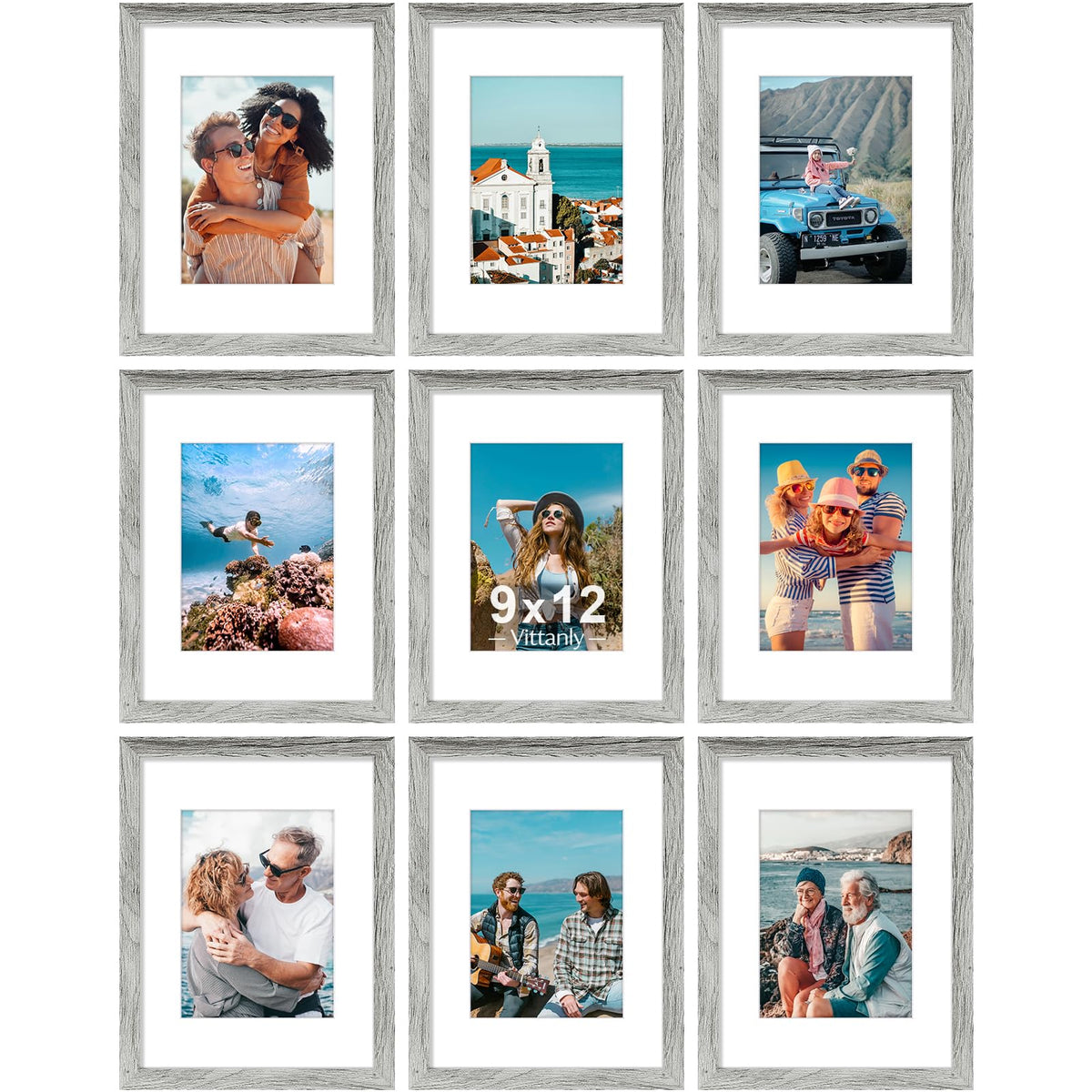 Vittanly 8x10 Picture Frames Set of 9 for Wall or Tabletop Display, Gold