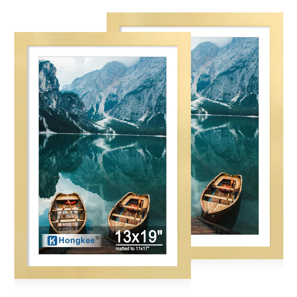 Hongkee 5x7 Picture Frame Set of 2, Real Glass and Wood Frame for Mat 4x6