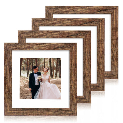 iRahmen 8x10 Picture Frame Set of 4, High Definition Real Glass Rustic Brown Frame, 8 x 10 Wood Photo Frames for Desktop Display and Wall Mounting