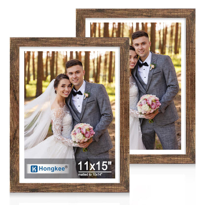 Hongkee 5x7 Picture Frame Set of 2, Real Glass and Wood Frame for Mat 4x6