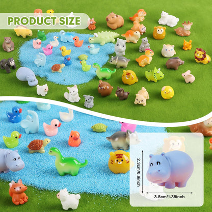Mini Resin Animals Figures, 50PCS Tiny Resin Animal Miniature Figurines Garden Decor Micro Landscape Fairy Dollhouse Ornament for Fairy Garden, Dollhouse, Plant Pots, Bonsai Craft Decor