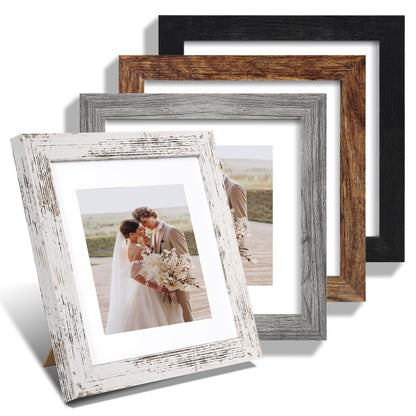 Hongkee 8x10 Picture Frame Set of 4, Real Glass and Wood Frame, 5x7 Mat