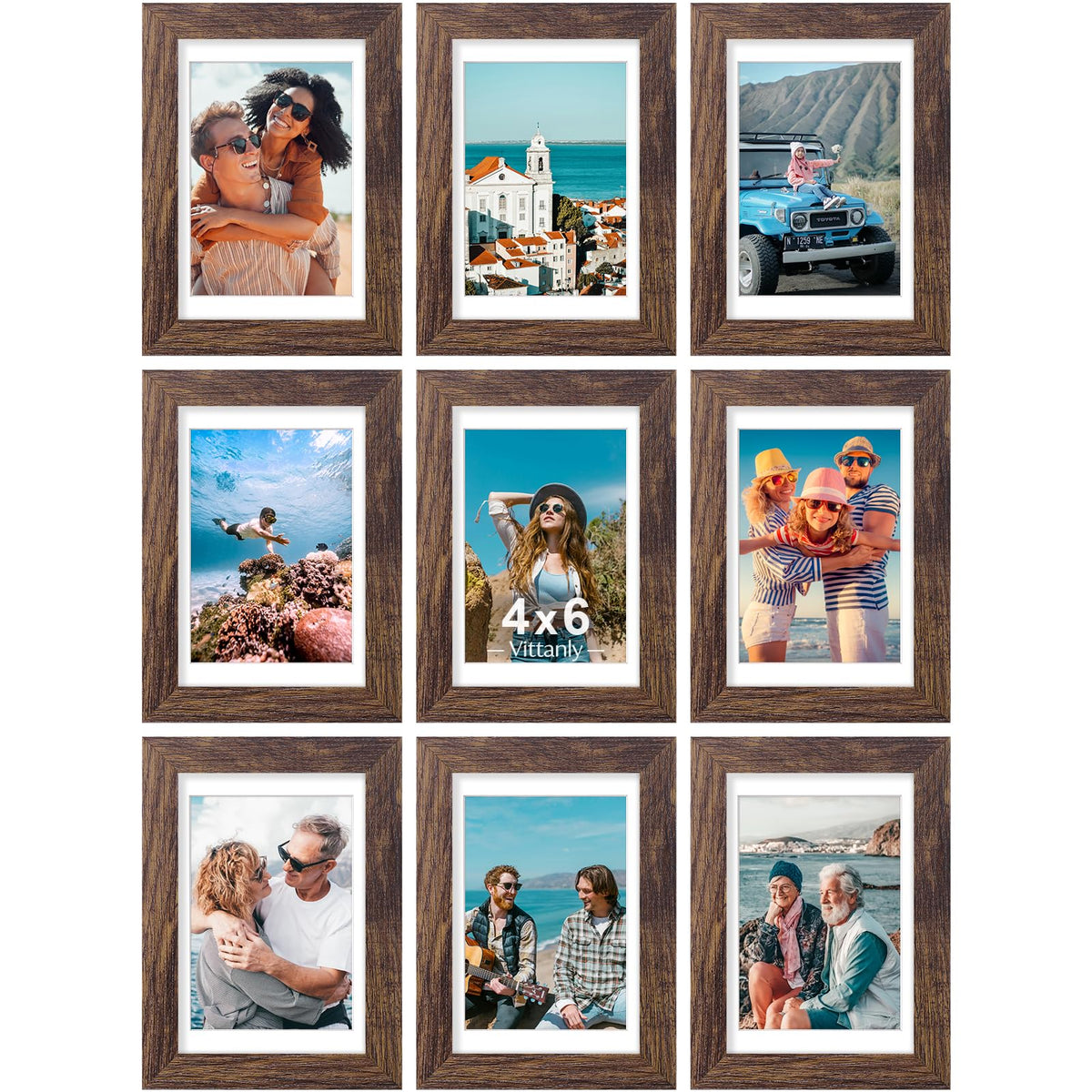Vittanly 8x10 Picture Frames Set of 9 for Wall or Tabletop Display, Gold