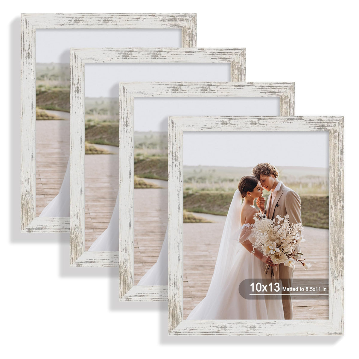 Hongkee 8x10 Picture Frame Set of 4, Real Glass and Wood Frame, 5x7 Mat