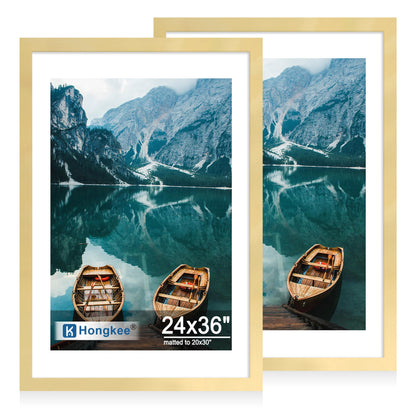 Hongkee 5x7 Picture Frame Set of 2, Real Glass and Wood Frame for Mat 4x6