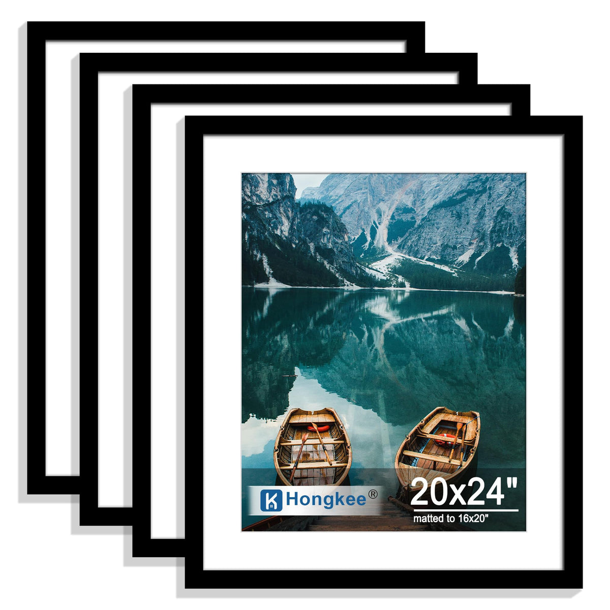Hongkee 8x10 Picture Frame Set of 4, Real Glass and Wood Frame, 5x7 Mat