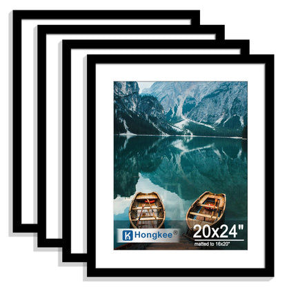 Hongkee 8x10 Picture Frame Set of 4, Real Glass and Wood Frame, 5x7 Mat