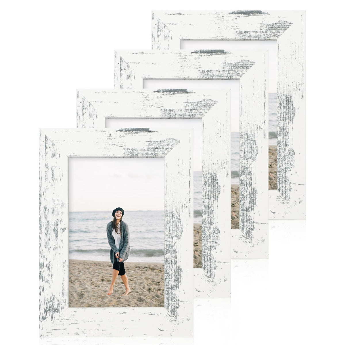 iRahmen 8x10 Picture Frame Set of 4, High Definition Real Glass Rustic Brown Frame, 8 x 10 Wood Photo Frames for Desktop Display and Wall Mounting