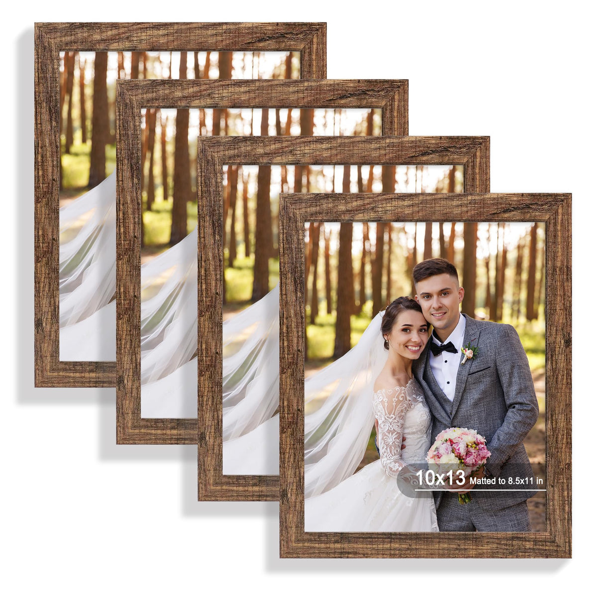Hongkee 8x10 Picture Frame Set of 4, Real Glass and Wood Frame, 5x7 Mat