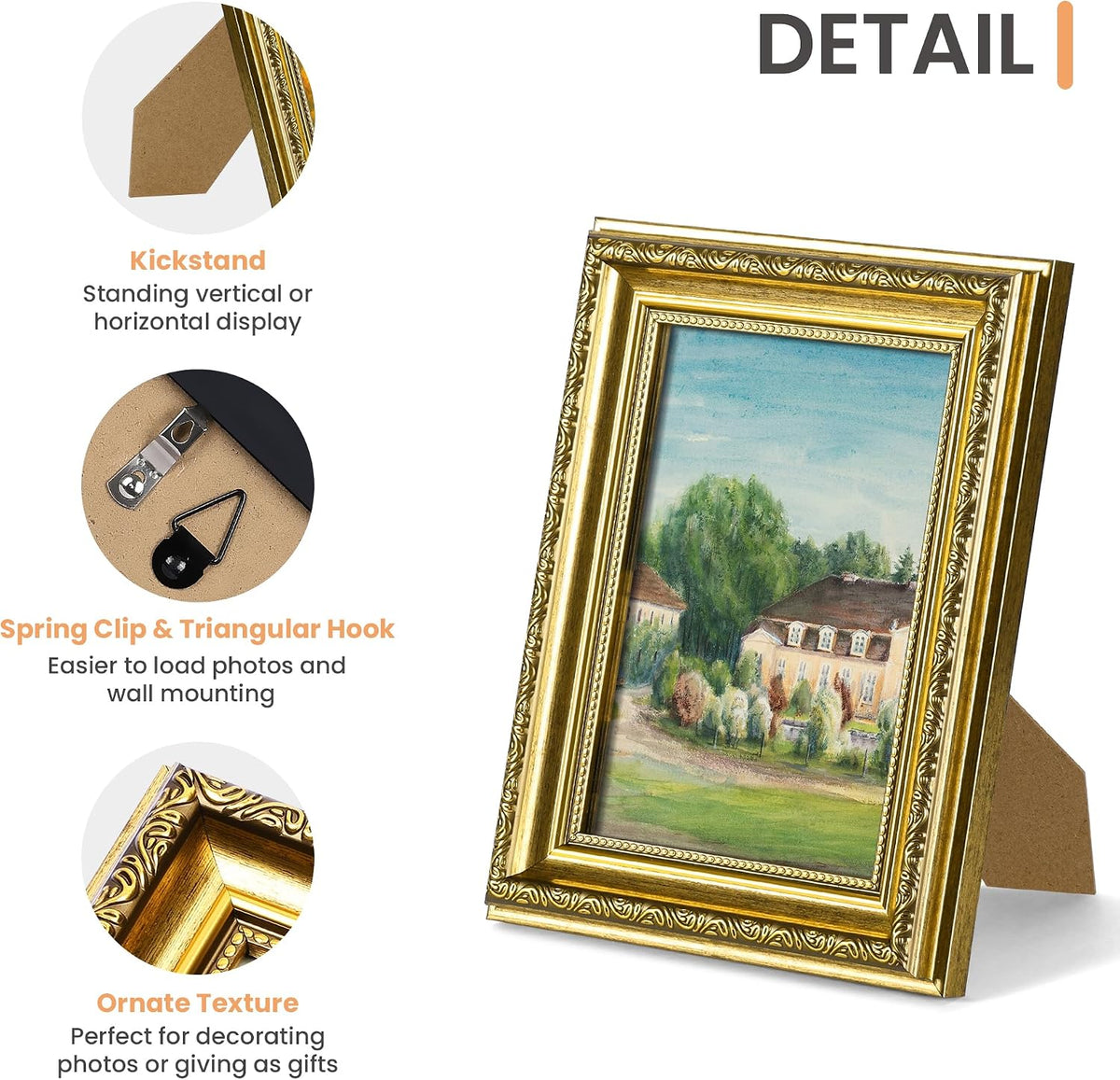 upsimples Vintage 5x7 Picture Frame, Antique Gold Frames, 2 Pack