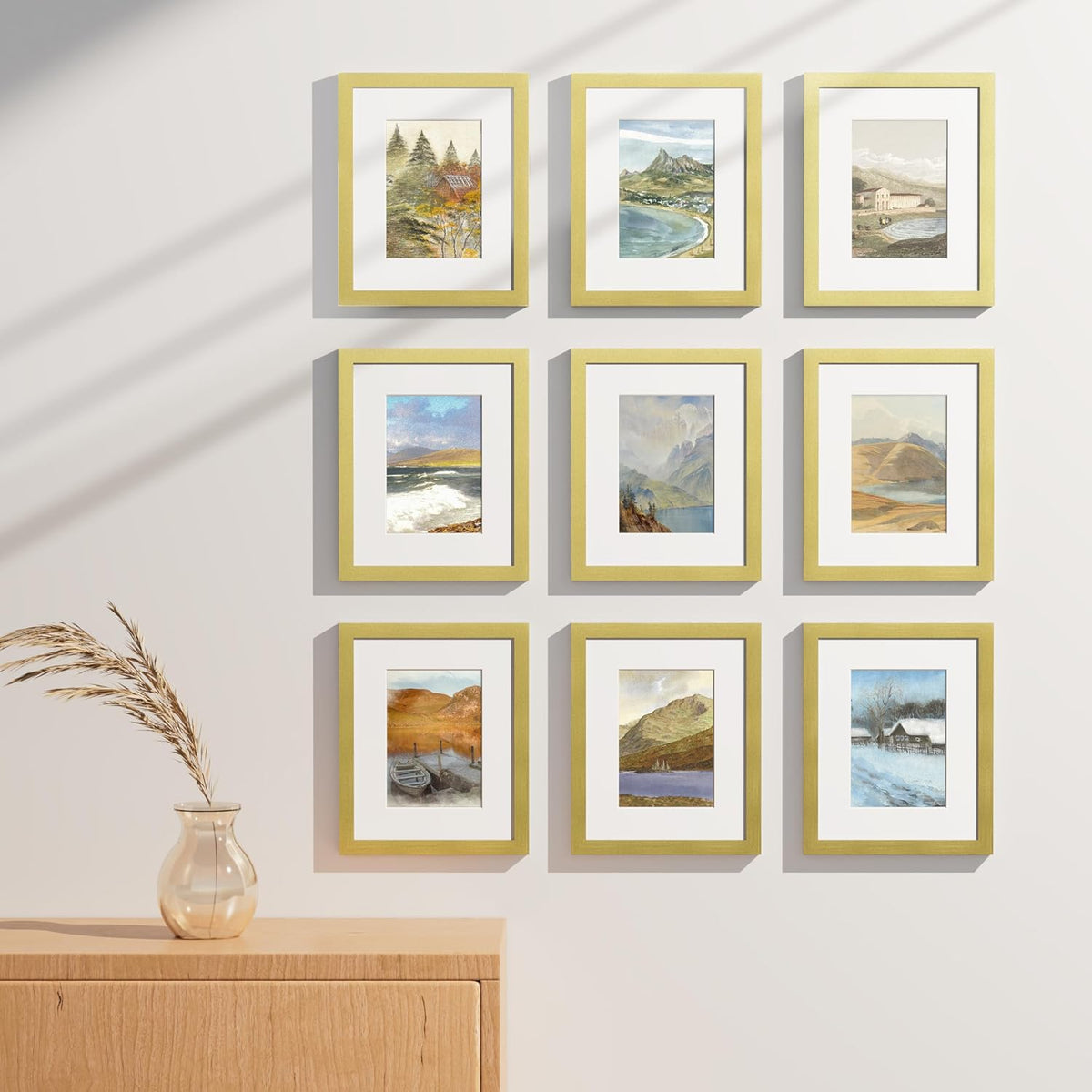 Vittanly 8x10 Picture Frames Set of 9 for Wall or Tabletop Display, Gold