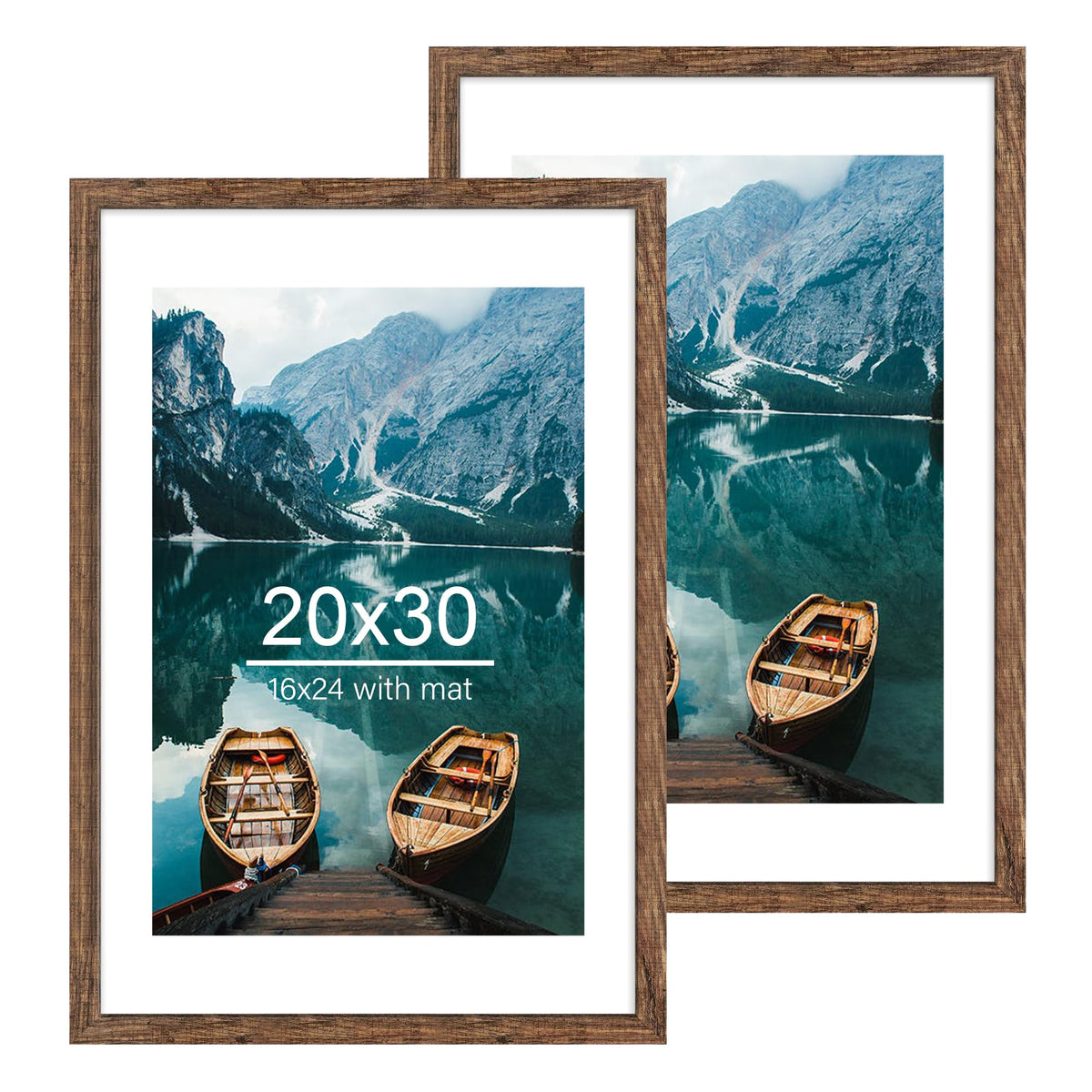 Hongkee 5x7 Picture Frame Set of 2, Real Glass and Wood Frame for Mat 4x6