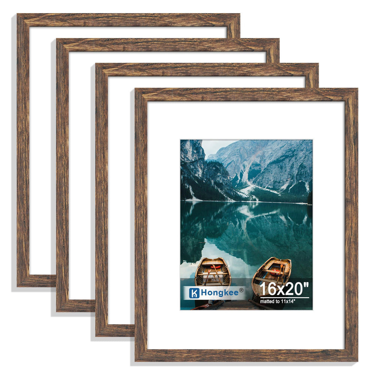 Hongkee 8x10 Picture Frame Set of 4, Real Glass and Wood Frame, 5x7 Mat