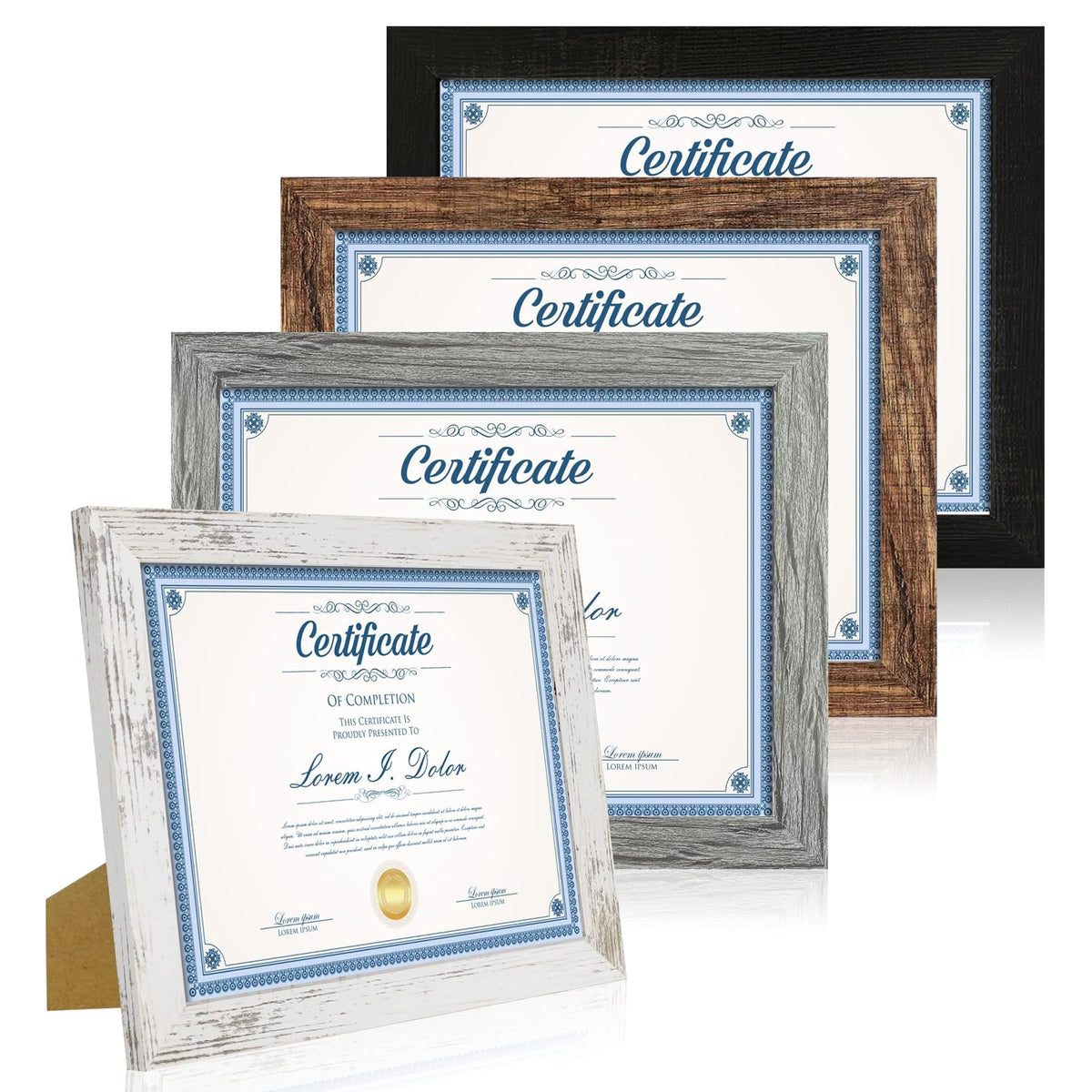 Hongkee 8x10 Picture Frame Set of 4, Real Glass and Wood Frame, 5x7 Mat
