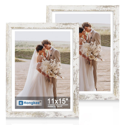 Hongkee 5x7 Picture Frame Set of 2, Real Glass and Wood Frame for Mat 4x6