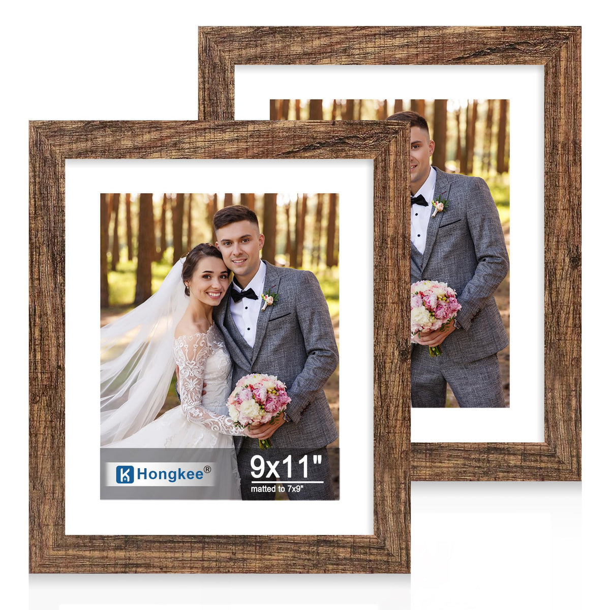 Hongkee 5x7 Picture Frame Set of 2, Real Glass and Wood Frame for Mat 4x6