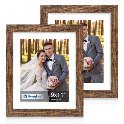 Hongkee 5x7 Picture Frame Set of 2, Real Glass and Wood Frame for Mat 4x6