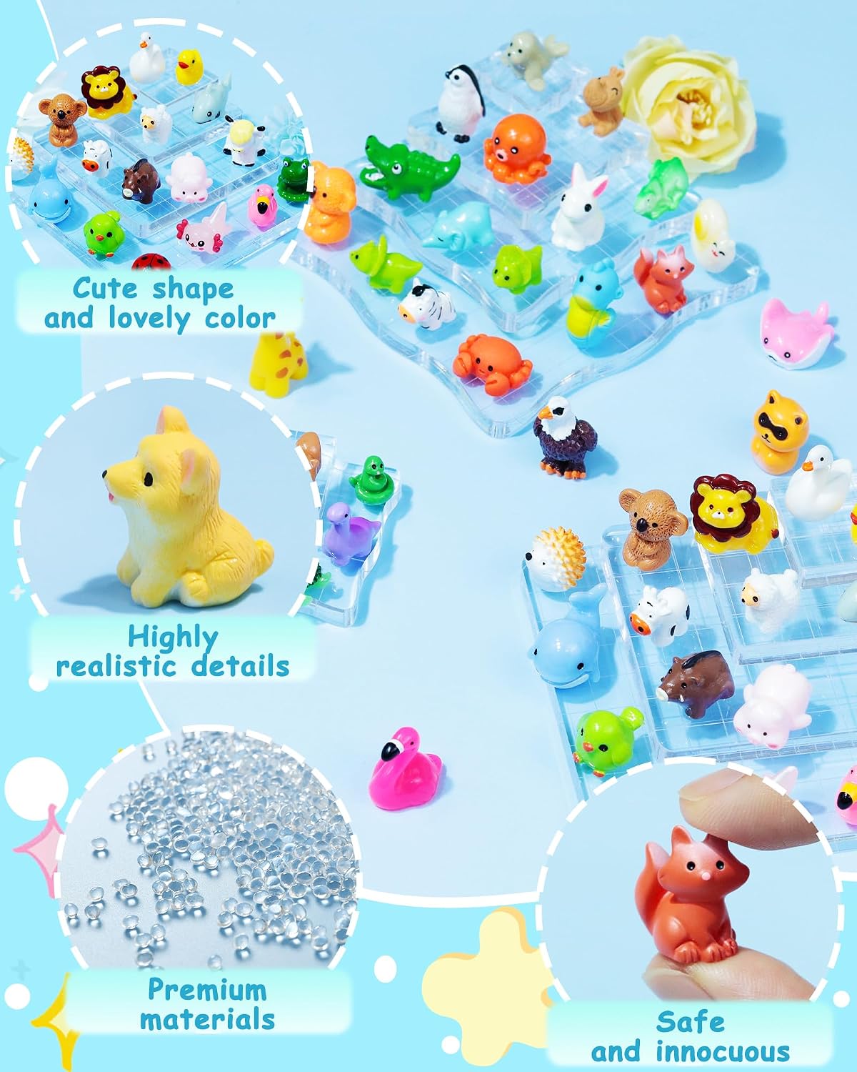 FIVEIZERO 56 Styles Mini Resin Animal Figurines Bulk, Unique Assorted Tiny Little Animals to Hide, Small Figures for Micro Fairy Garden, Party Favors, Dollhouse Crafts Decor