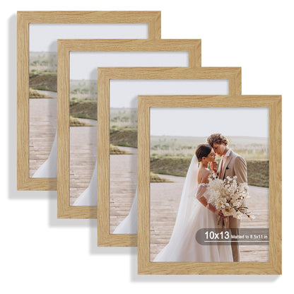 Hongkee 8x10 Picture Frame Set of 4, Real Glass and Wood Frame, 5x7 Mat