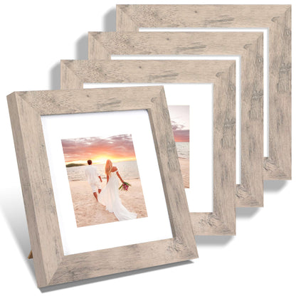 iRahmen 8x10 Picture Frame Set of 4, High Definition Real Glass Rustic Brown Frame, 8 x 10 Wood Photo Frames for Desktop Display and Wall Mounting