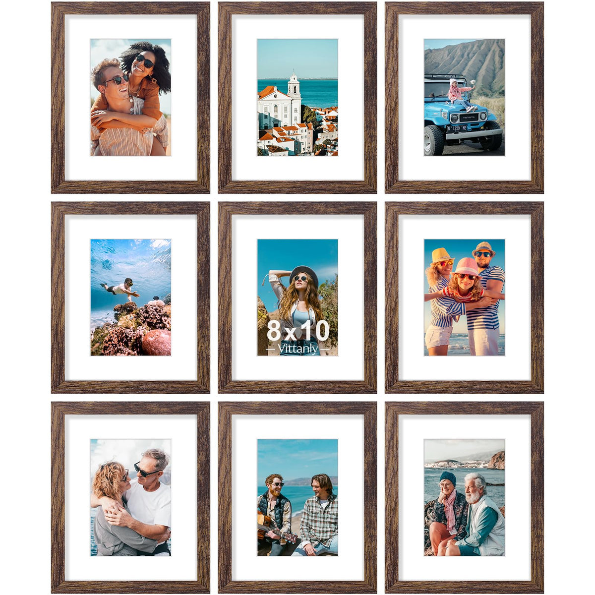 Vittanly 8x10 Picture Frames Set of 9 for Wall or Tabletop Display, Gold