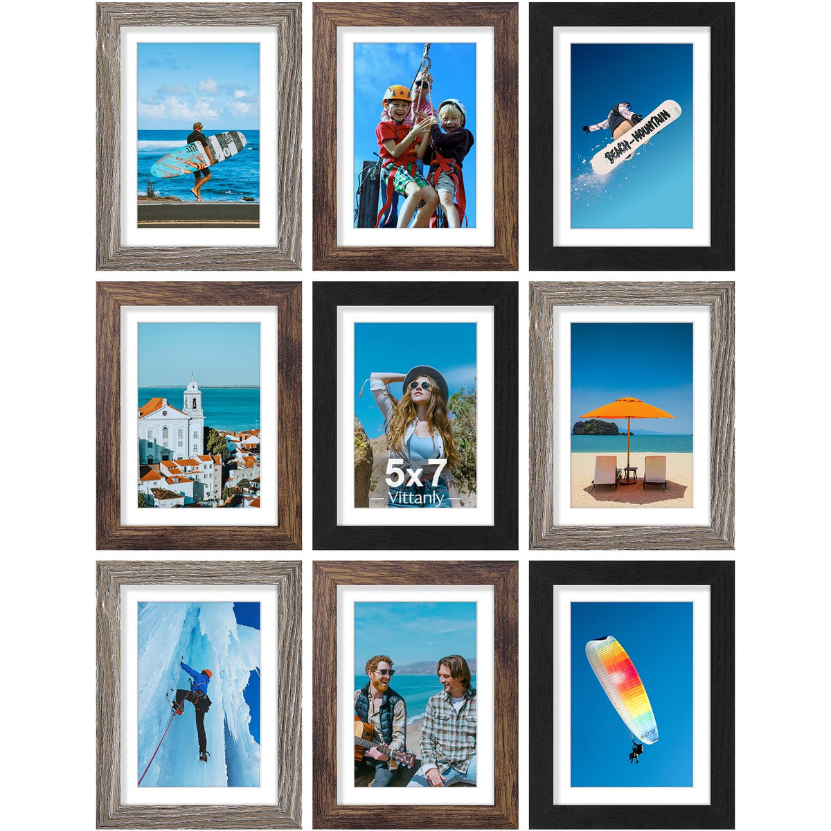 Vittanly 8x10 Picture Frames Set of 9 for Wall or Tabletop Display, Gold