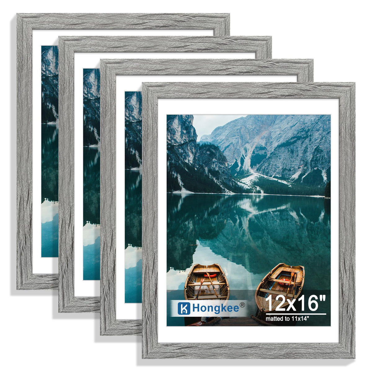 Hongkee 8x10 Picture Frame Set of 4, Real Glass and Wood Frame, 5x7 Mat
