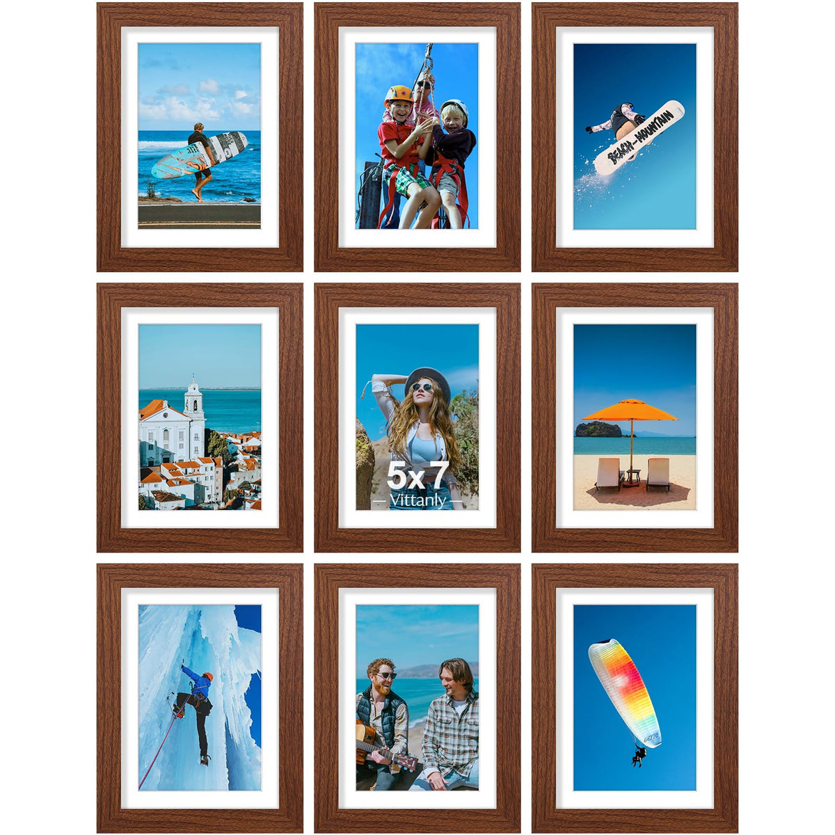 Vittanly 8x10 Picture Frames Set of 9 for Wall or Tabletop Display, Gold