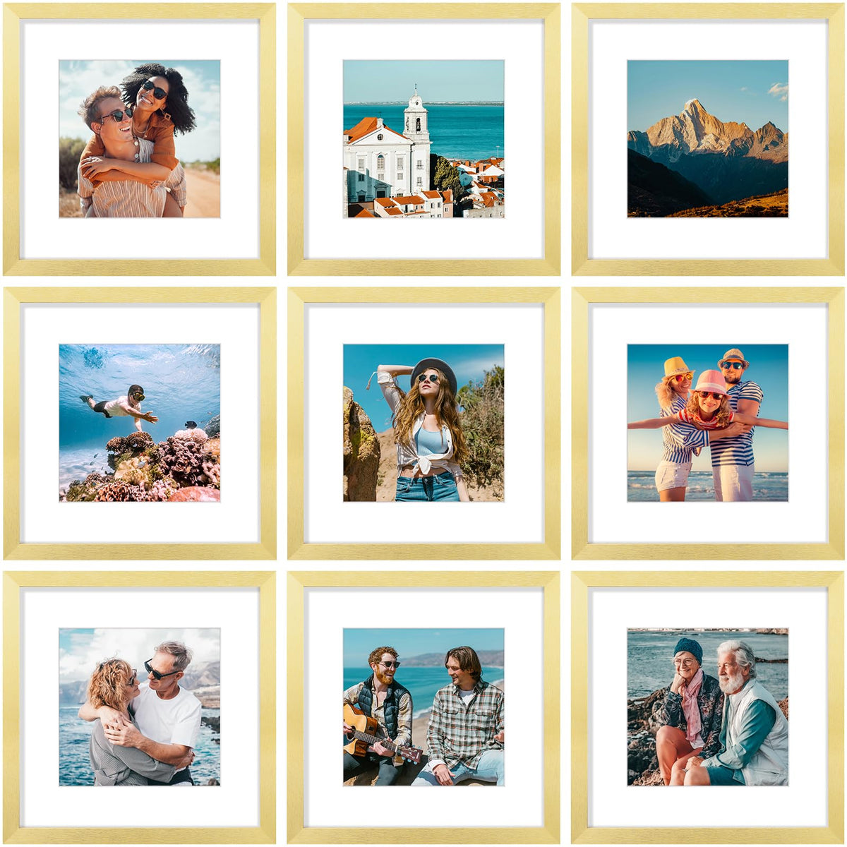 Vittanly 8x10 Picture Frames Set of 9 for Wall or Tabletop Display, Gold