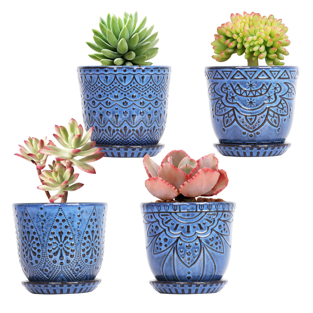 Gepege Ceramic Succulent Pots, 4 Inch Small Plant Pots with Drainage
