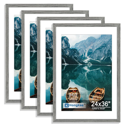 Hongkee 8x10 Picture Frame Set of 4, Real Glass and Wood Frame, 5x7 Mat