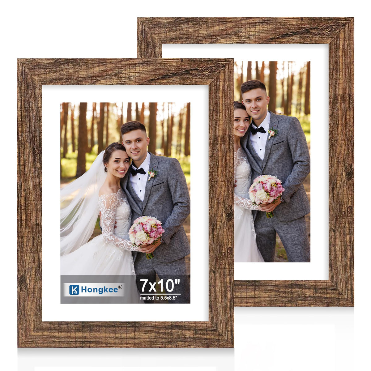 Hongkee 5x7 Picture Frame Set of 2, Real Glass and Wood Frame for Mat 4x6