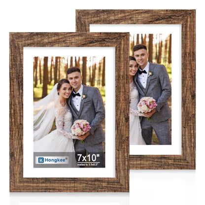Hongkee 5x7 Picture Frame Set of 2, Real Glass and Wood Frame for Mat 4x6